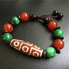 Tibetan Natural Nine Eyes Bracelet Green GanQin Beads Natural Stones Ethnic Style Fashion and Protective Fengshui Dzi Beads