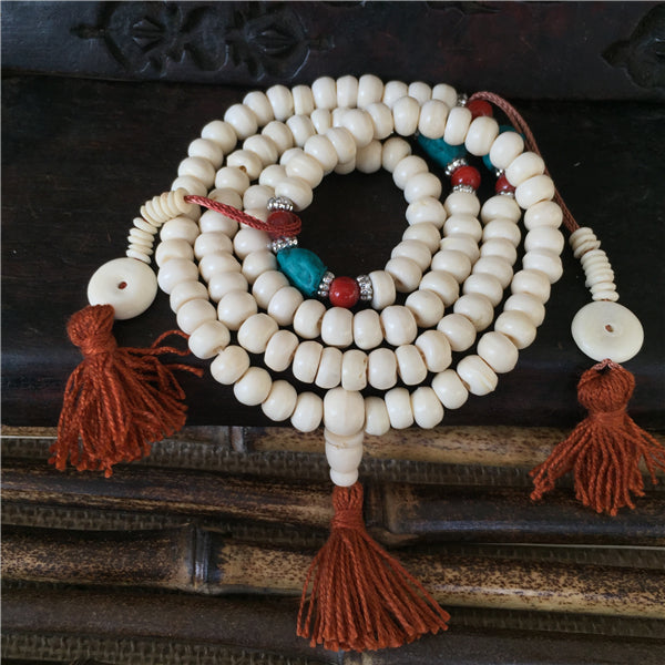 Tibetan Style Buddhism 108 Prayer Beads 8mm Natural Yak Bone Beads for Pr and Meditation Bracelet Pr Beads