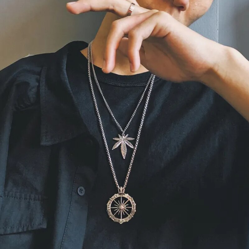 Tide Brand Men's Necklace Leaf Pendant Accessories Hiphop Hip-hop Bounce Punk Retro Accessories