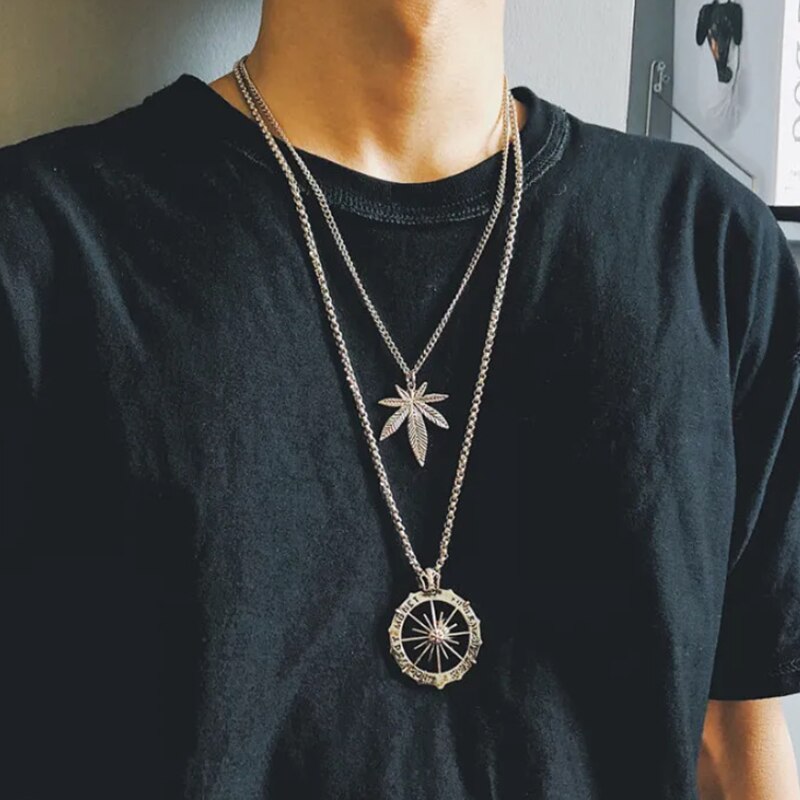 Tide Brand Men's Necklace Leaf Pendant Accessories Hiphop Hip-hop Bounce Punk Retro Accessories