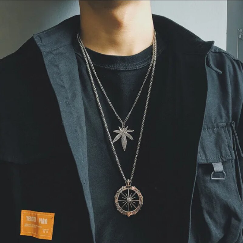 Tide Brand Men's Necklace Leaf Pendant Accessories Hiphop Hip-hop Bounce Punk Retro Accessories