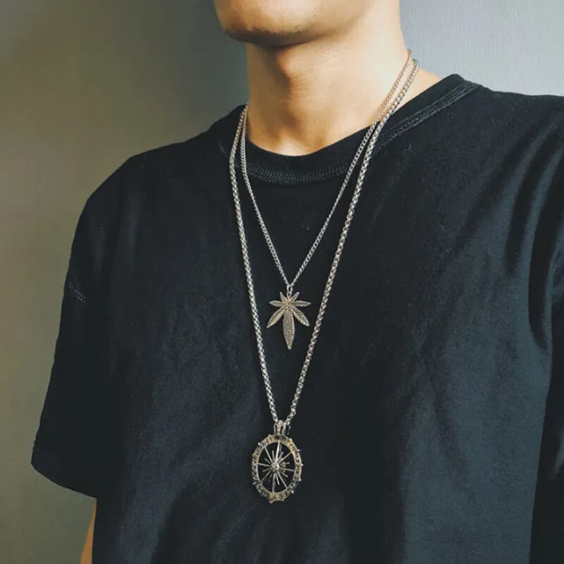 Tide Brand Men's Necklace Leaf Pendant Accessories Hiphop Hip-hop Bounce Punk Retro Accessories