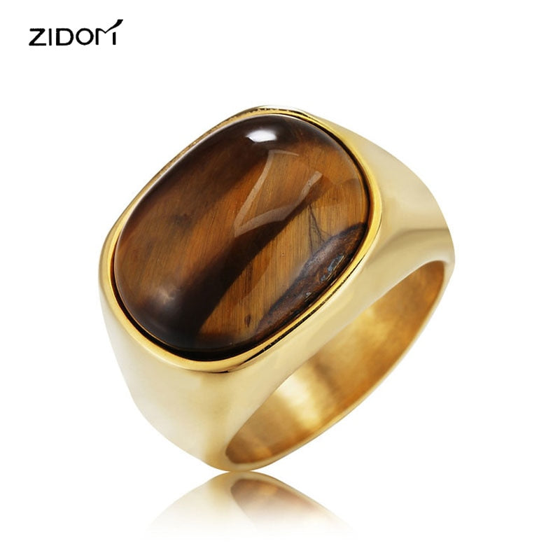 Tiger eyes Natural stone Simple personality vintage Men Ring Gold silver Stainless Steel fashion party ring men hiphop jewelry