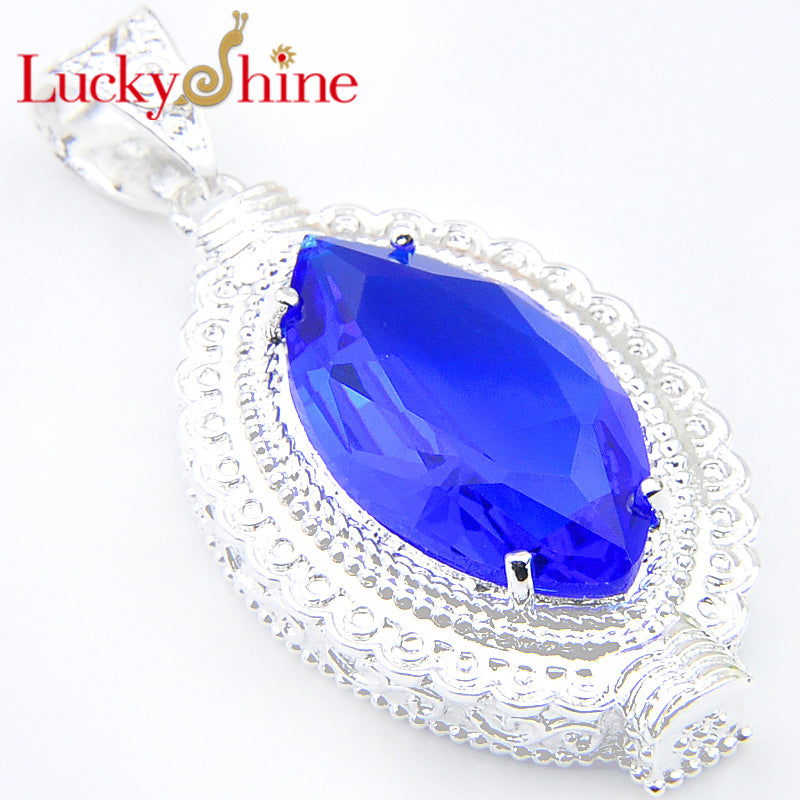 Time-limit-Promotion-Jewelry-Fire-Horse-Eye-Blue-Crystal-Zircon-Silver-Plated-Holiday-Wedding-Crown-Pendants