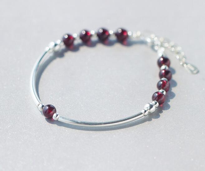Tinny 5mm(length 17cm-20cm)Real. 925 Sterling Silver Natural red Garnet Stone &round Lucky Bead Bracelet Fine Jewelry GTLS336