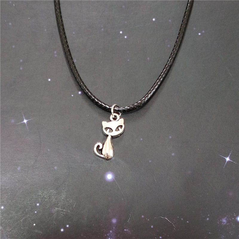 Tiny Cat Charm Choker Necklace, Cat Black Leather Choker, Amimal Pendant, Pet Necklace, Gift for Girls Women
