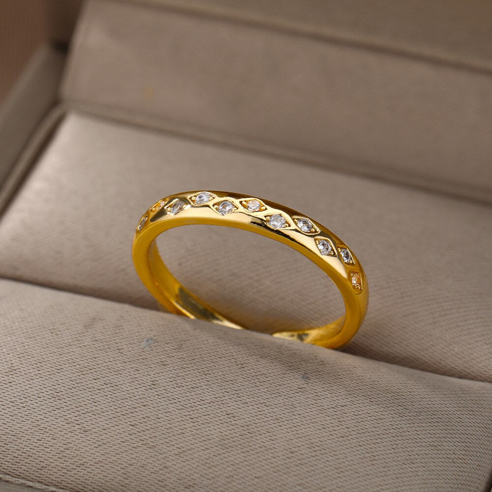 Tiny Cubic Zirconia Evil Eye Rings For Women Stainless Steel Gold Color Couple Ring Female Zircon Crystal Jewelry anillos