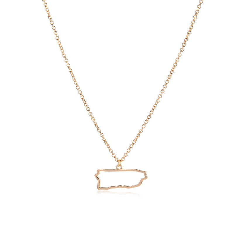 Tiny North America Caribbean Puerto Rico Map Necklace Outline Country State City Island Puerto Rican Continent Chain Necklaces
