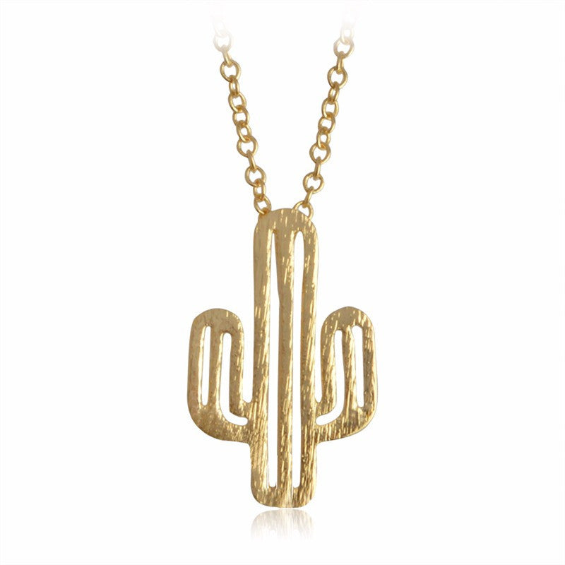 Tiny Palm Desert Cactus Pendant Necklaces For Women Men Friends Silver Gold Simple Sweater Chain Minimalist Plant Jewelry Gifts