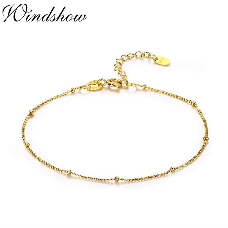 Tiny Pure Real 925 Sterling Silver Beads Curb Chain Anklet for Women Girls Friend Foot Jewelry leg bracelet barefoot tobillera