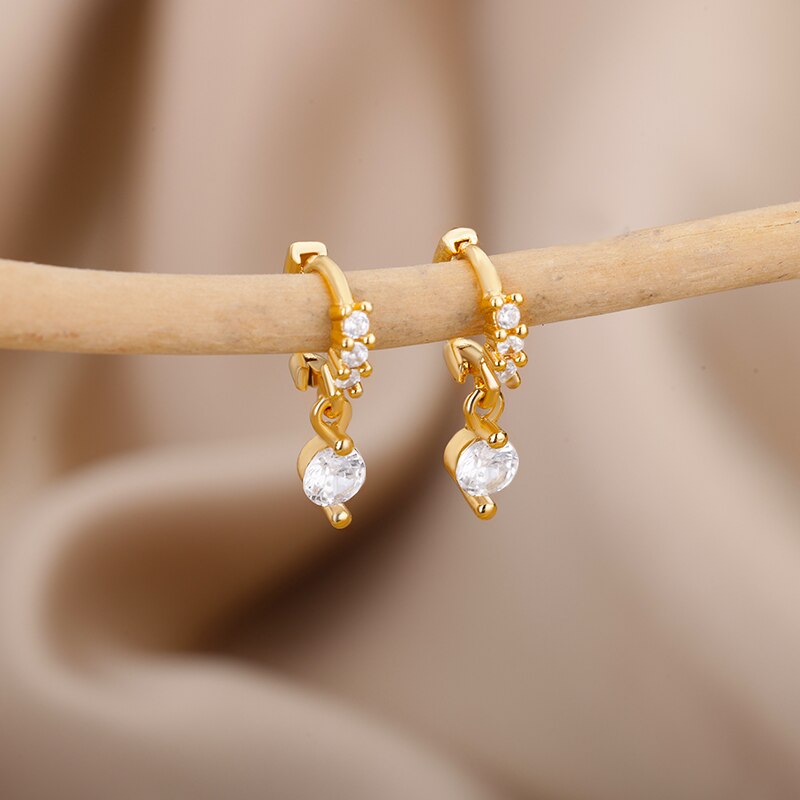 Tiny Zircon Piercing Earrings for Women Stainless Steel Gold Color Hoop Earrings 2023 Trend Wedding Jewelry aretes de mujer