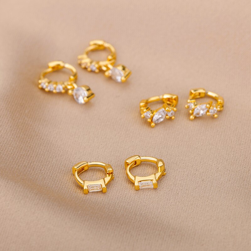 Tiny Zircon Piercing Earrings for Women Stainless Steel Gold Color Hoop Earrings 2023 Trend Wedding Jewelry aretes de mujer