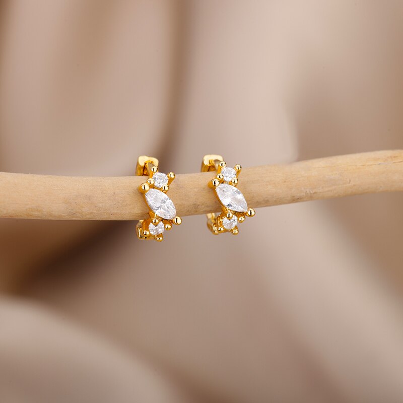 Tiny Zircon Piercing Earrings for Women Stainless Steel Gold Color Hoop Earrings 2023 Trend Wedding Jewelry aretes de mujer