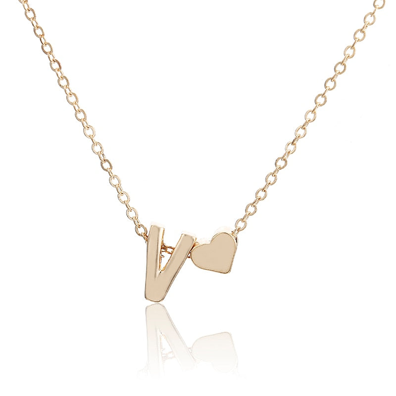 Tiny gold simple necklace letter A- gold color love heart necklace pendant for women girls Best birthday gift jewelry x6