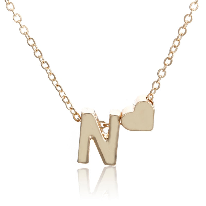 Tiny gold simple necklace letter A- gold color love heart necklace pendant for women girls Best birthday gift jewelry x6