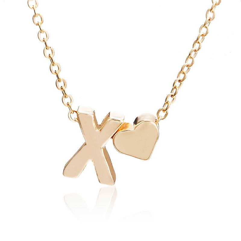 Tiny gold simple necklace letter A- gold color love heart necklace pendant for women girls Best birthday gift jewelry x6