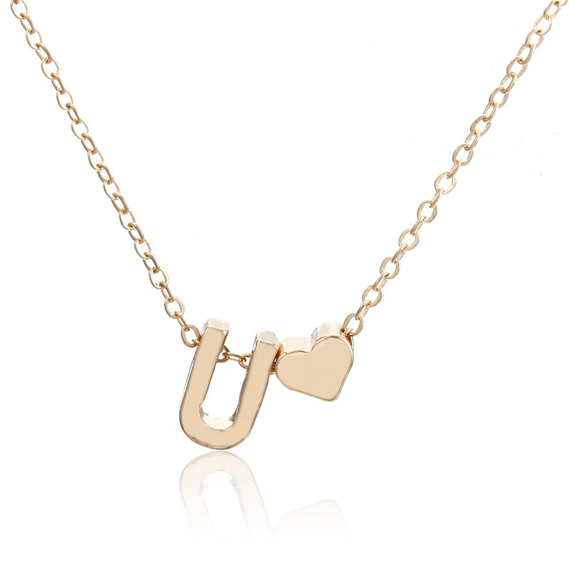 Tiny gold simple necklace letter A- gold color love heart necklace pendant for women girls Best birthday gift jewelry x6