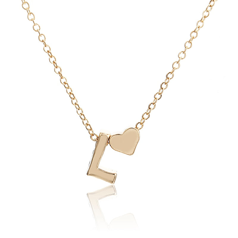 Tiny gold simple necklace letter A- gold color love heart necklace pendant for women girls Best birthday gift jewelry x6