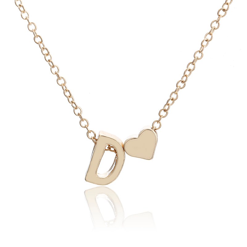 Tiny gold simple necklace letter A- gold color love heart necklace pendant for women girls Best birthday gift jewelry x6