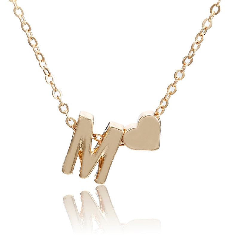 Tiny gold simple necklace letter A- gold color love heart necklace pendant for women girls Best birthday gift jewelry x6