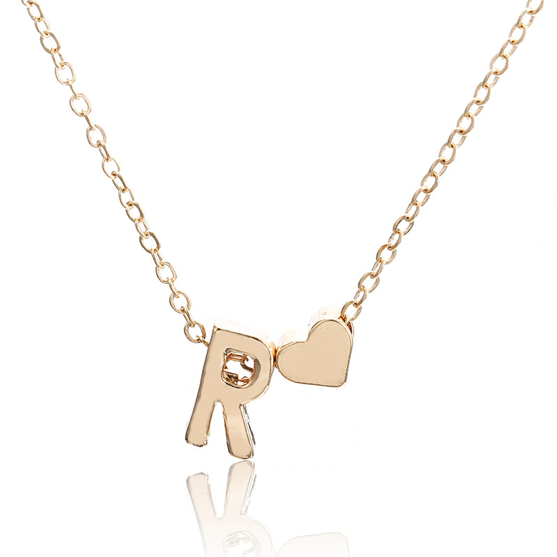 Tiny gold simple necklace letter A- gold color love heart necklace pendant for women girls Best birthday gift jewelry x6