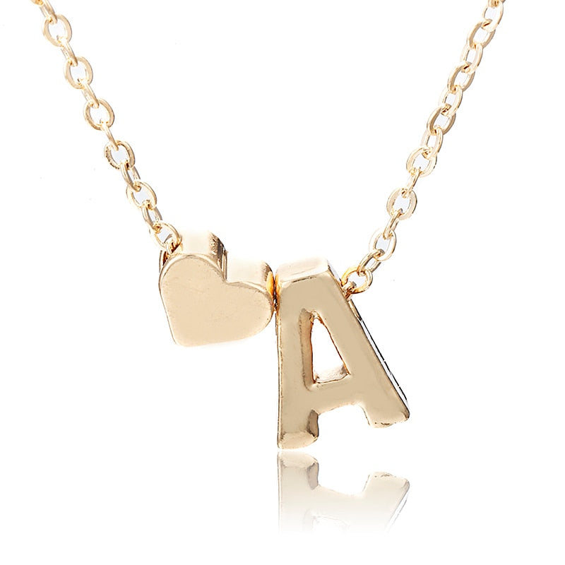 Tiny gold simple necklace letter A- gold color love heart necklace pendant for women girls Best birthday gift jewelry x6