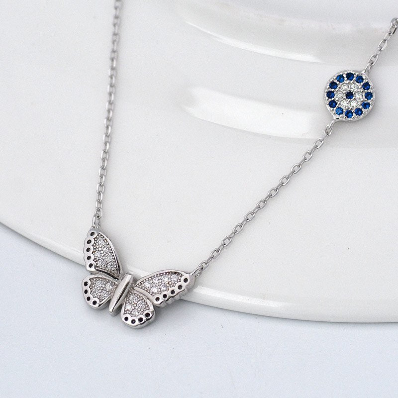 Tisvina Butterfly Lucky 925 Sterling Silver Necklace women Insect pendant chain Necklaces Wedding Party jewelry Gift