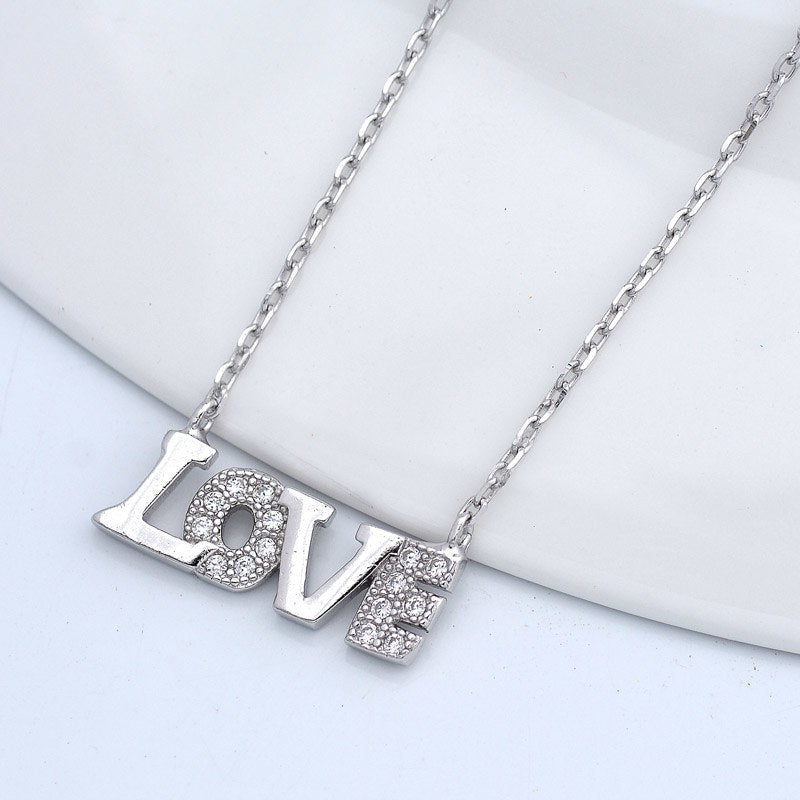 Tisvina Love letter Necklace for women 100% 925 Sterling Silver jewelry Choker Chain Pendant Necklace Christmas gift Fashion