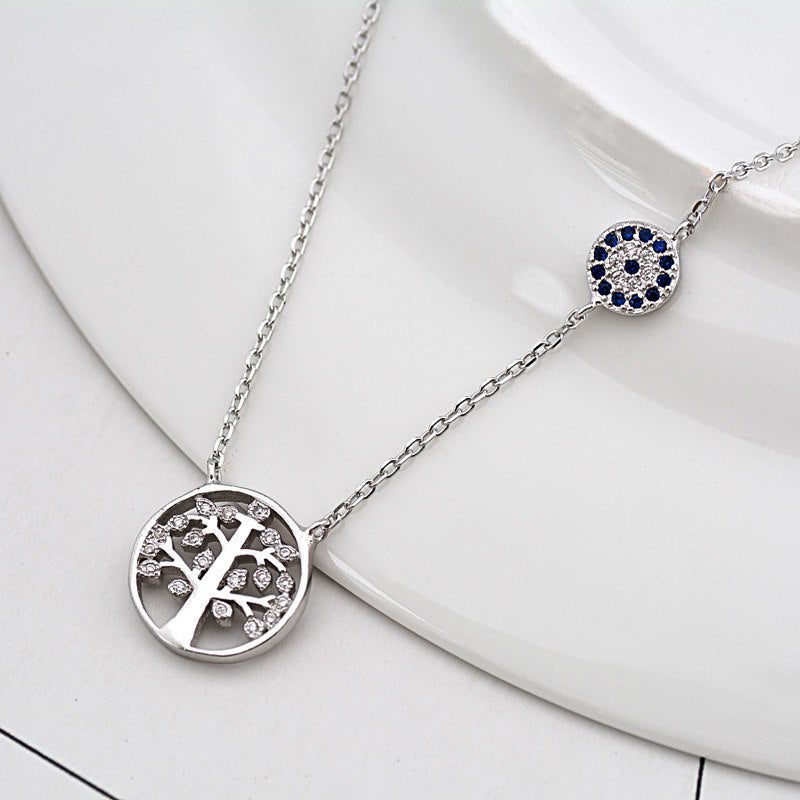 Tisvina Lucky Life Tree Turkish Blue Necklace for women 100% 925 Sterling Silver Choker Pendant Necklaces jewelry