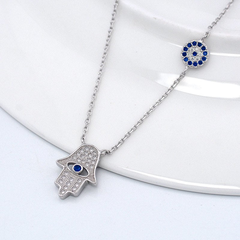 Tisvina Lucky Turkish Blue Chain Necklace for women Real 925 Sterling Silver jewelry Birthd present for girlfriend