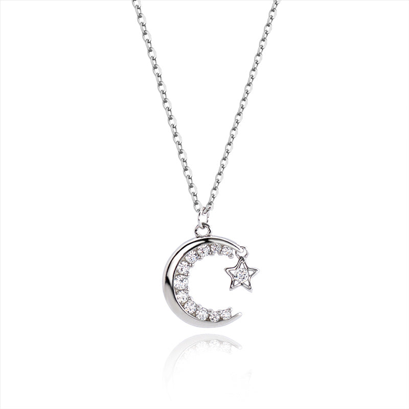 Tisvina Moon Star 925 Sterling Silver Necklace women jewelry Choker Chain Pendant Necklaces Has logo Authentic Elegant Noble