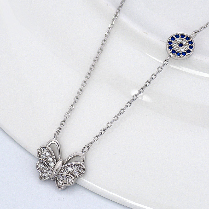 Tisvina New Turkish Lucky Blue Butterfly Necklace women jewelry 925 Sterling Silver High quality Choker Chain Necklaces