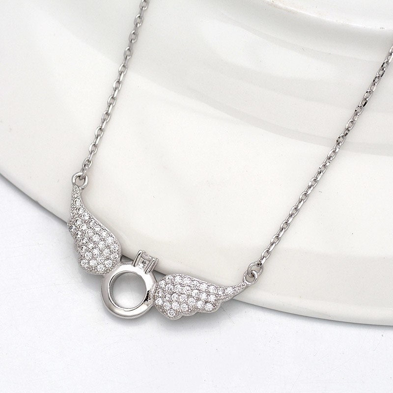 Tisvina New Wing Chain Necklace for women 925 Sterling Silver With High quality Cubic Zircon Lady Choker Pendant Necklaces