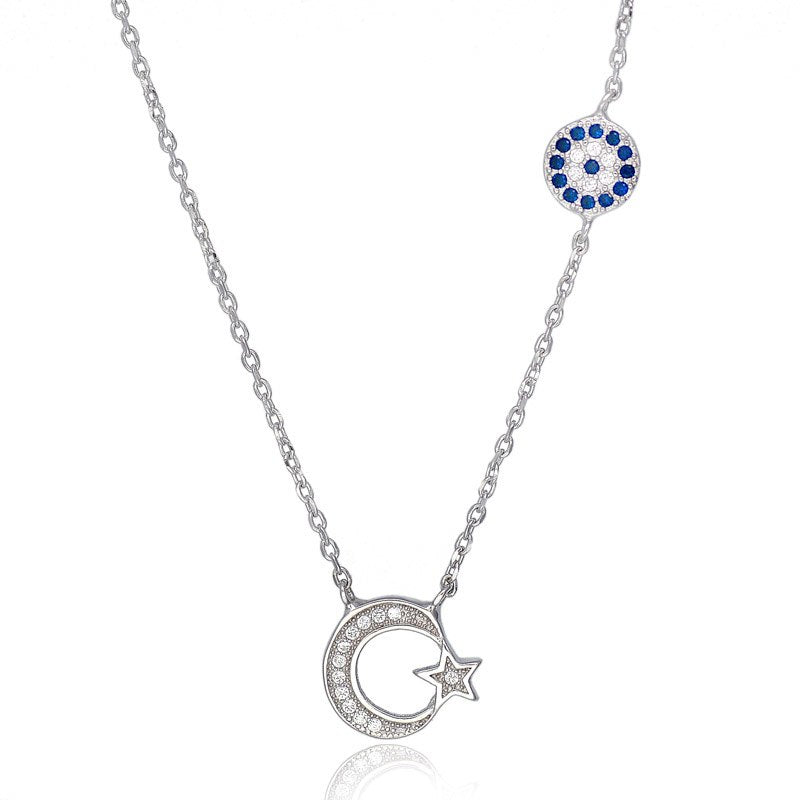 Tisvina Star Moon Necklace for women 925 Sterling Silver jewelry Blue Zircon Pendant Choker Chain Necklace Wholesale