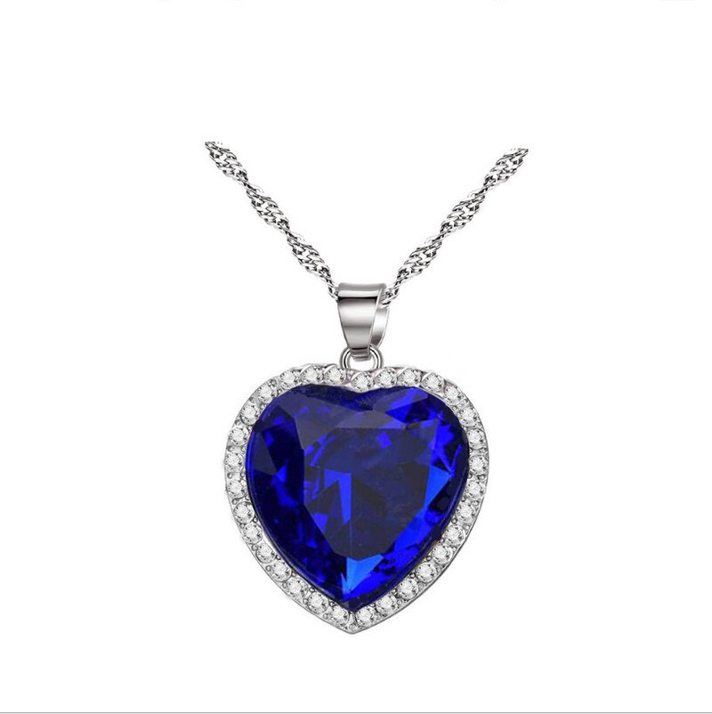 Titanic Heart of the Ocean Necklaces for Women Blue Romantic CZ Chain Pendant Necklaces Wedding Jewelry