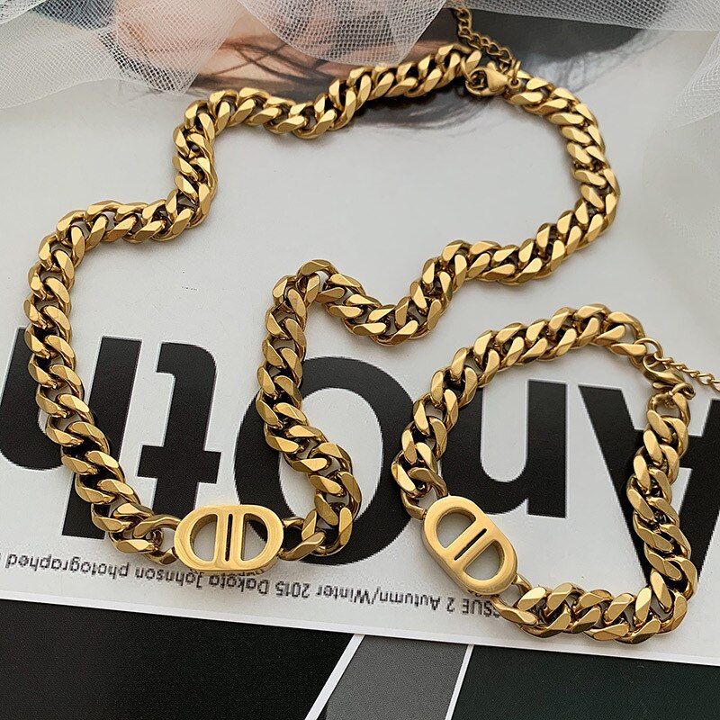 Titanium Stainless Steel Gold DD Necklace For Women Female Letter Design Punk HipNecklace Collar  Jewelry