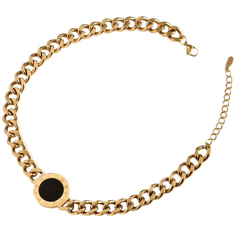Titanium Steel Choker Roman Numerals Necklace Collar Statement Hip Hop Big Chunky Gold Color Thick Chain Necklace Women Jewelry