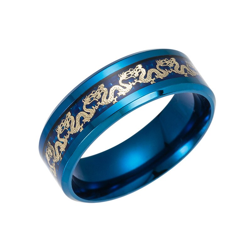 Titanium Steel Dragon Rings Black And Blue Man's Gifts Wedding Band Jewelry Size 6-12