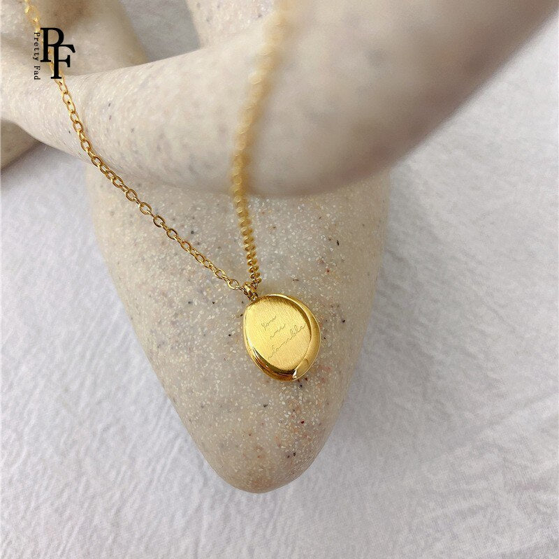 Titanium Steel Letters Chain Pendant Necklace Little Golden Beans Clavicle Delicate Simple Light of  Accessories