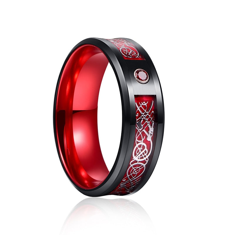 Titanium steel ring red purple green two color dragon pattern luminous tungsten stainless steel ring jewelry