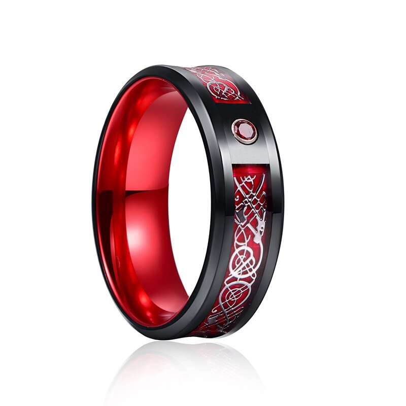 Titanium steel ring red purple green two color dragon pattern luminous tungsten stainless steel ring jewelry