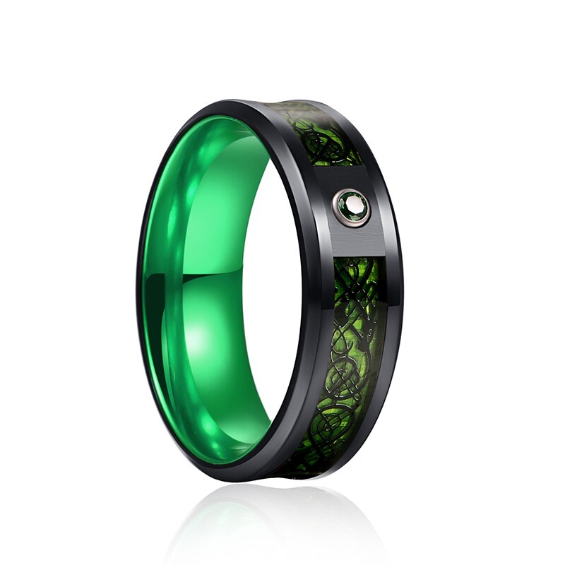 Titanium steel ring red purple green two color dragon pattern luminous tungsten stainless steel ring jewelry