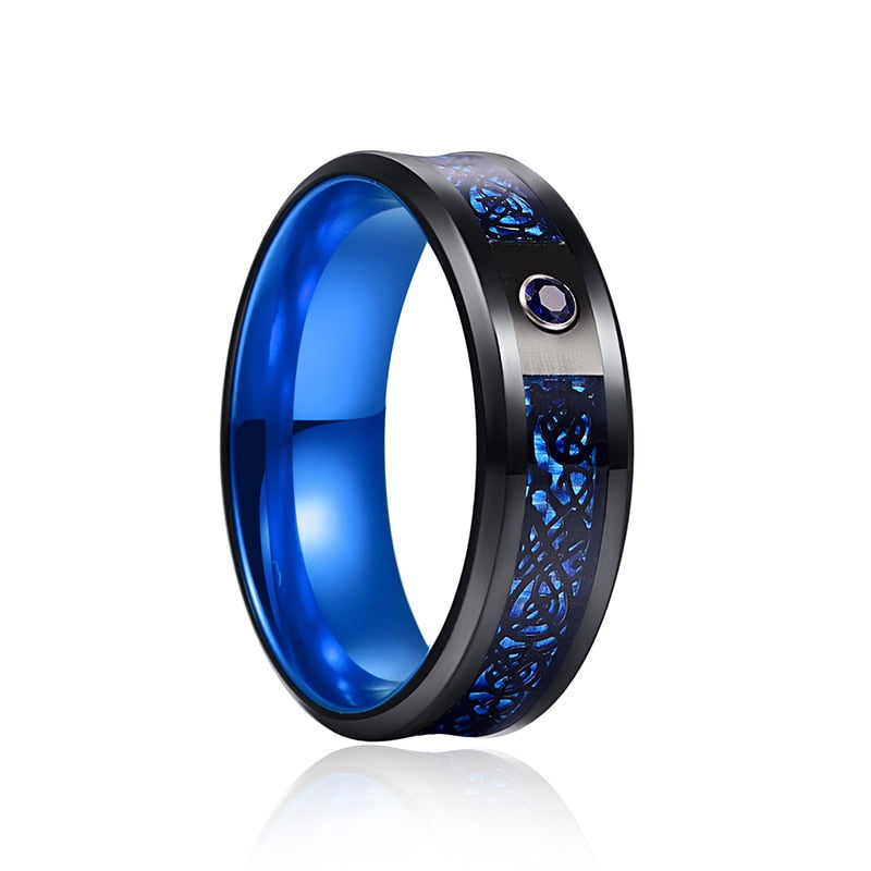 Titanium steel ring red purple green two color dragon pattern luminous tungsten stainless steel ring jewelry
