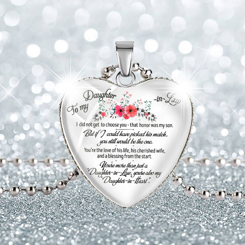 To My Daughter My Son My Wife Letter I Love You Heart Necklace Love Romantic Glass Pendants Jewelry Birthday Gift For Family