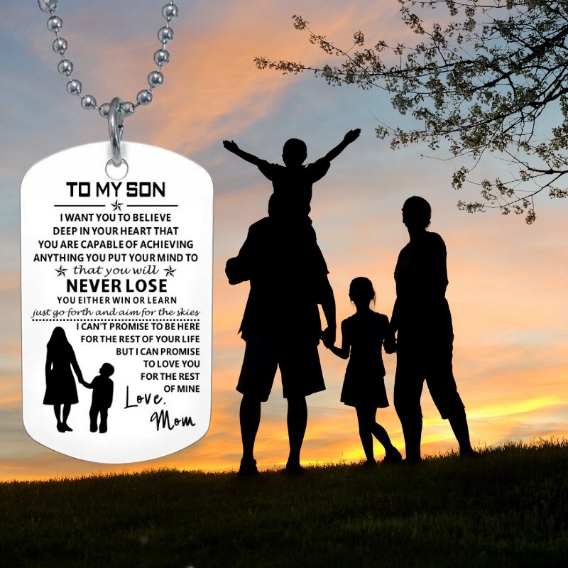 To My Son From Mom Dog Tag Military Necklaces for Men Women Birthday Christmas Graduation Gifts Father Daughter Necklace