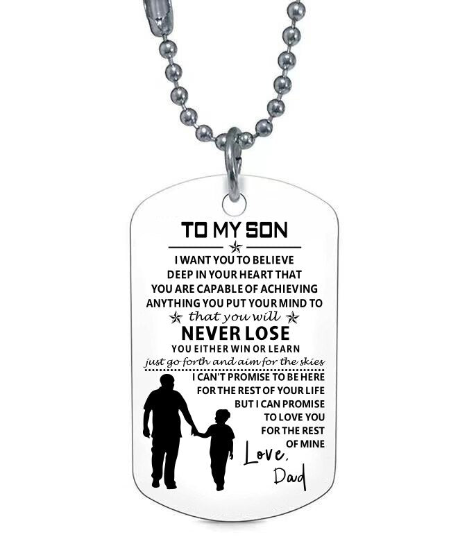 To My Son From Mom Dog Tag Military Necklaces for Men Women Birthday Christmas Graduation Gifts Father Daughter Necklace
