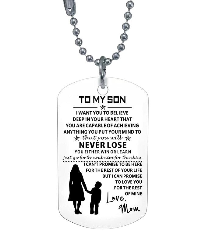 To My Son From Mom Dog Tag Military Necklaces for Men Women Birthday Christmas Graduation Gifts Father Daughter Necklace