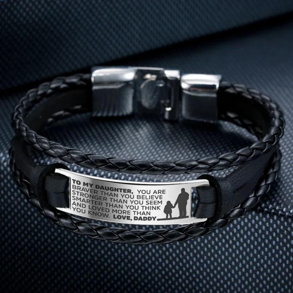 To My Son From Mom and Dad Hand-Woven Retro Multi-Color Engrave Name Leather Bracelet for Men Stainless Steel Bracelets Jewelry