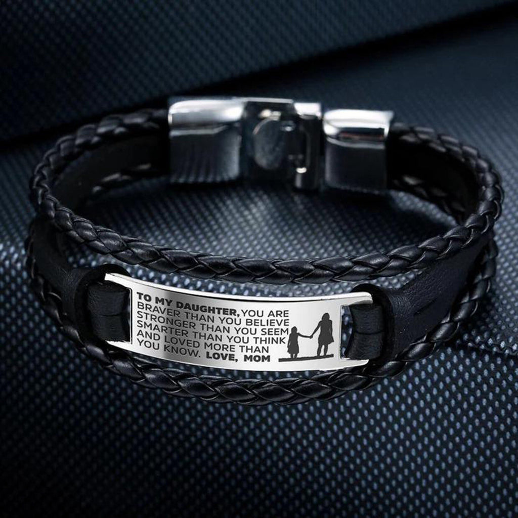 To My Son From Mom and Dad Hand-Woven Retro Multi-Color Engrave Name Leather Bracelet for Men Stainless Steel Bracelets Jewelry