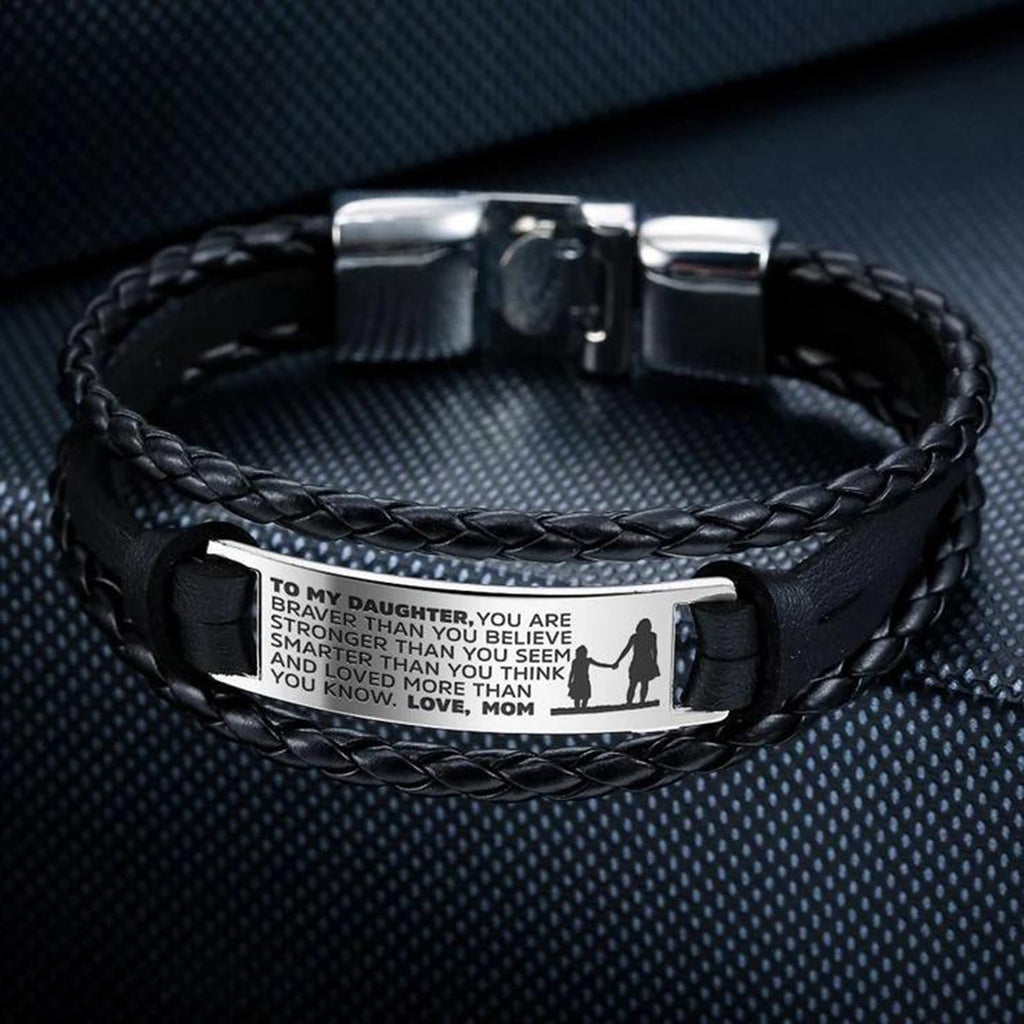 To My Son From Mom and Dad Hand-Woven Retro Multi-Color Engrave Name Leather Bracelet for Men Stainless Steel Bracelets Jewelry